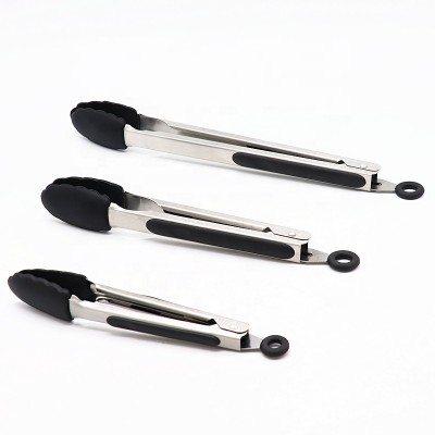 Heavy duty stainless steel serving salad bbq and kitchen food tong tongs with silicone tips