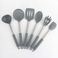 High quality stainless steel 6pcs BPA Free silicone cooking kitchen utensils set with soft hanger